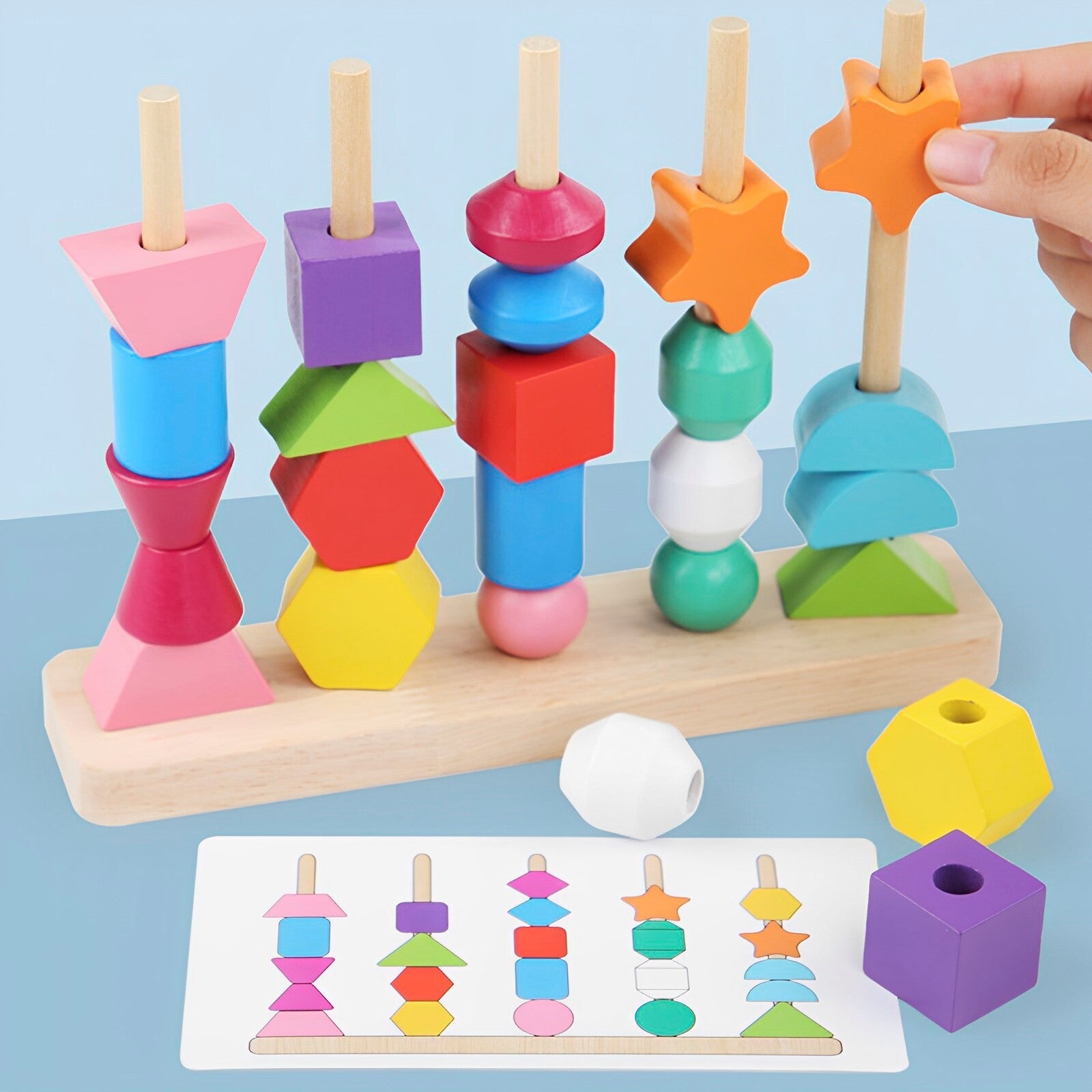 Wooden Beads Sequencing Toy Montessori Wooden Stacking Toys Wooden Shape qiYbj