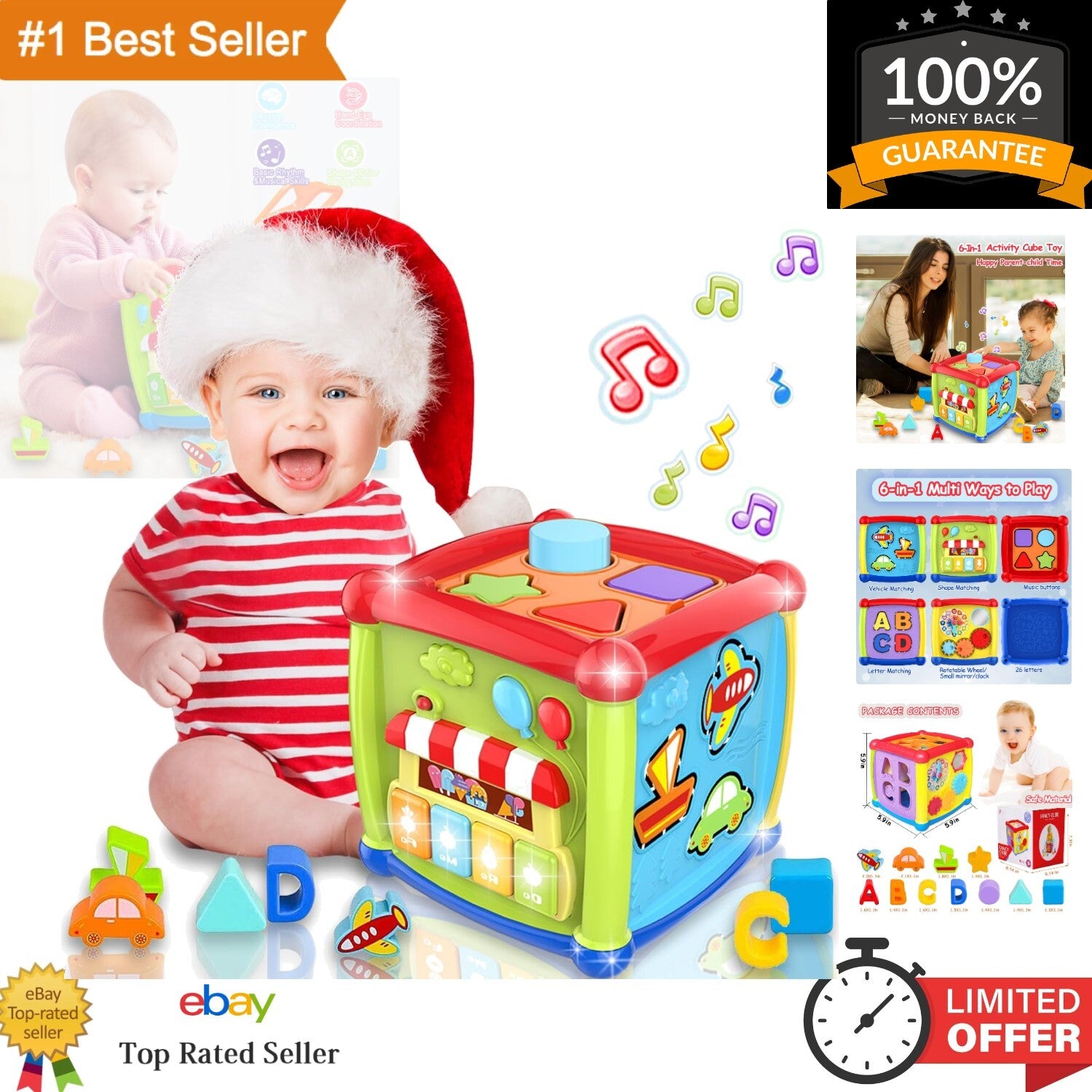 Activity Cube Baby Toys 6 to 12 Months,6-in-1 Early Learning Montessor Toys f...