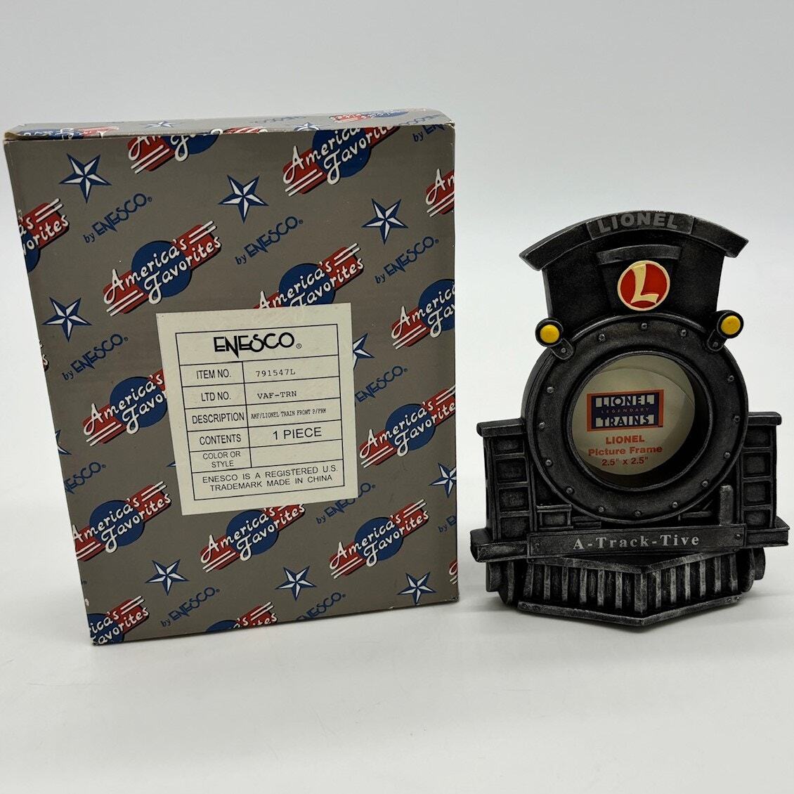Lionel Trains Picture Frame Kids 2.5"x2.5" Gray Locomotive Desk Stand Enesco 