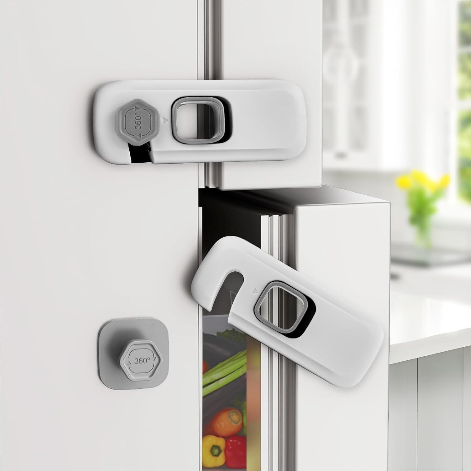 5 Pack Childproof Refrigerator Locks, Fits 1'' Strip, No-Drill Install, Grey