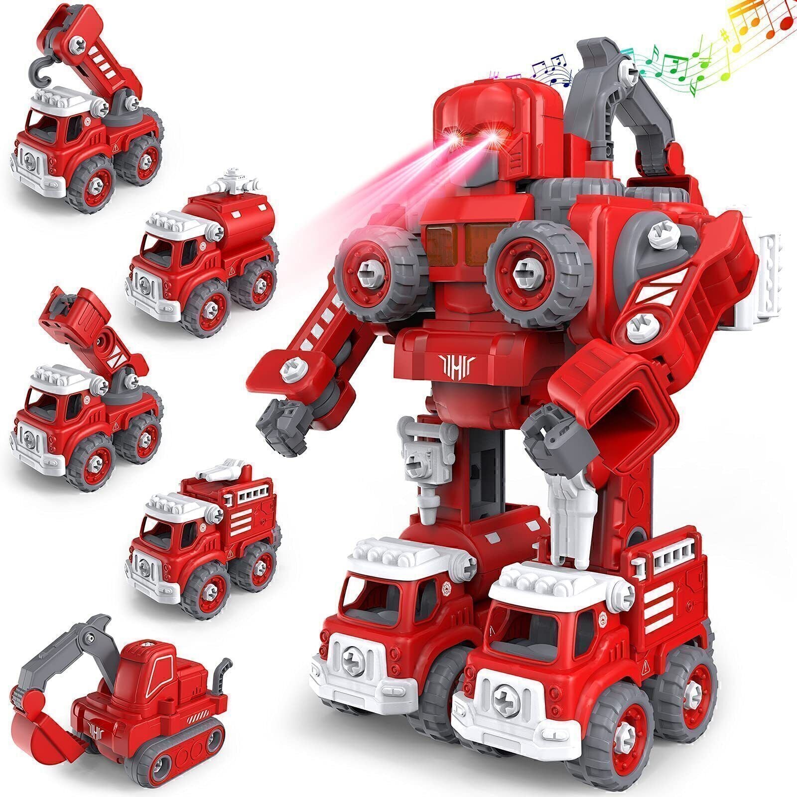 Engineering Vehicle Fire Engine Truck Transform Into Robot Building Toys