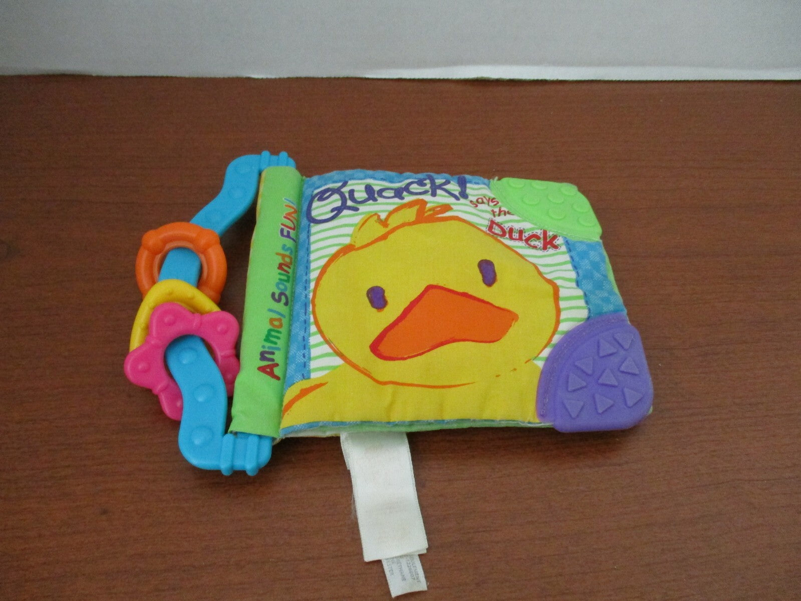BRIGHT STARTS~ANIMAL SOUNDS FUN! Quack says the Duck~Cloth Squeek Crinkle BOOK