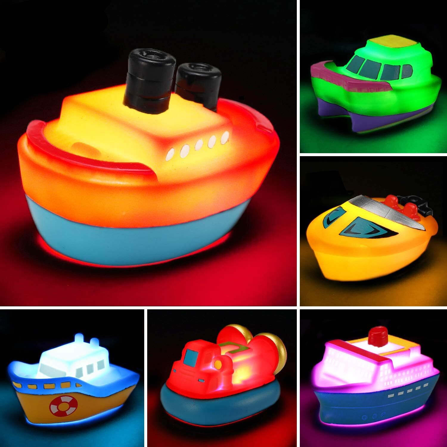 Bath Toys, 6 Packs Light up Boat Floating Rubber Set, Flashing Color... 