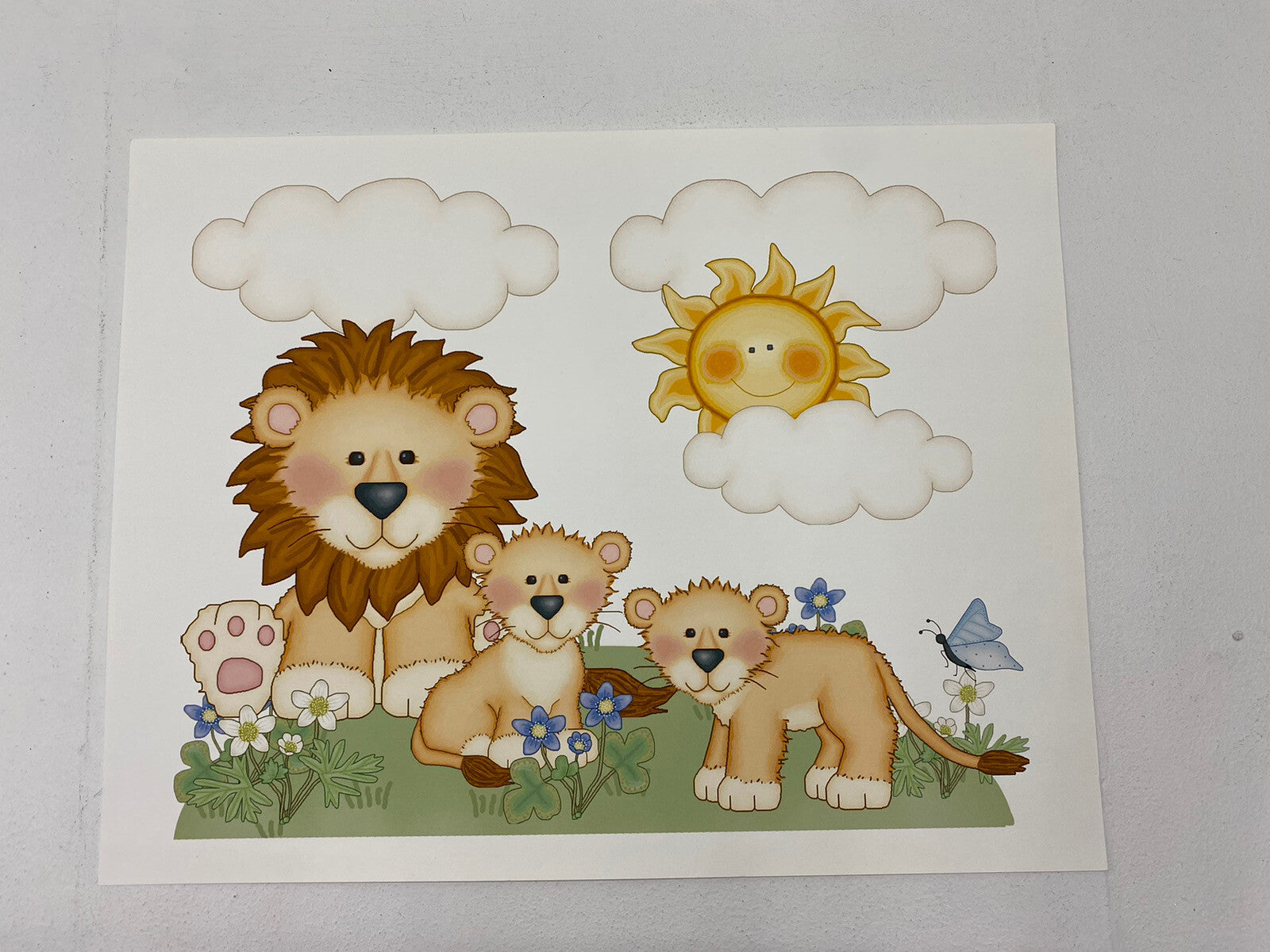 Lion And Two Cubs Wall Art Paper Print Nursery Kids Playroom 