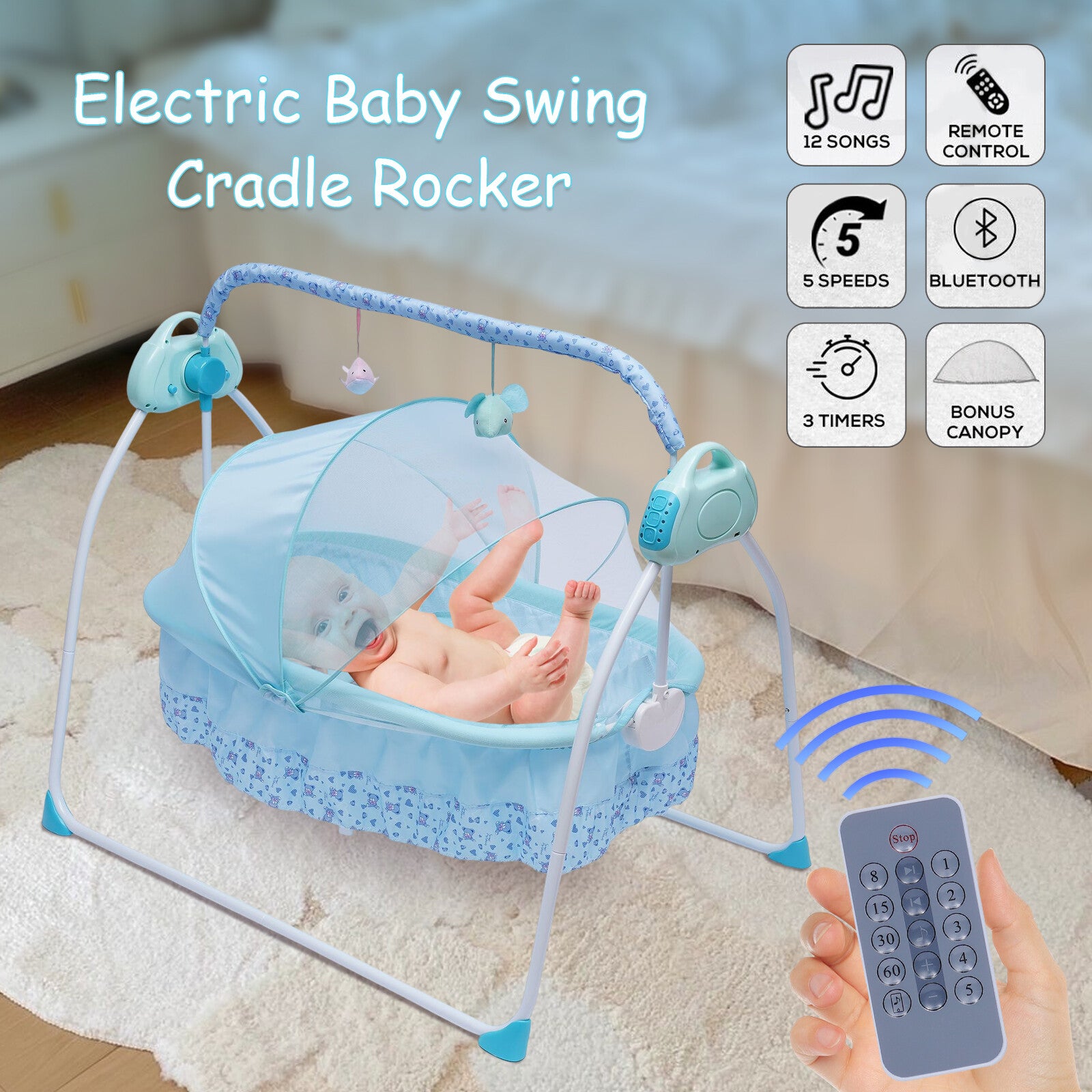 Electric Crib Cradle Infant Rocker Automatic Swing Bed Cradle Foldable