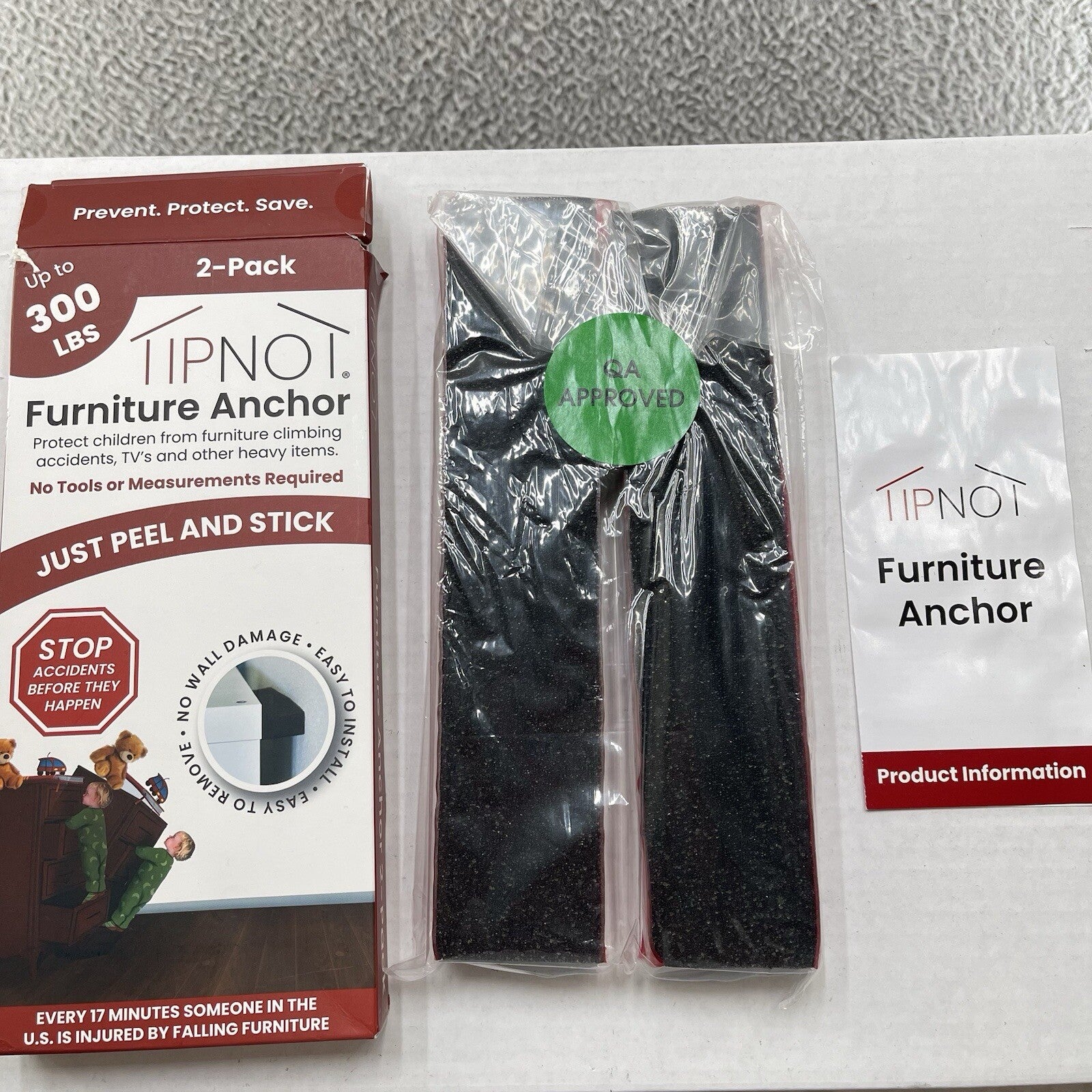TipNot Furniture 2-Pack Anchor No Tools Holds Up to 300 Pounds Peel And Stick