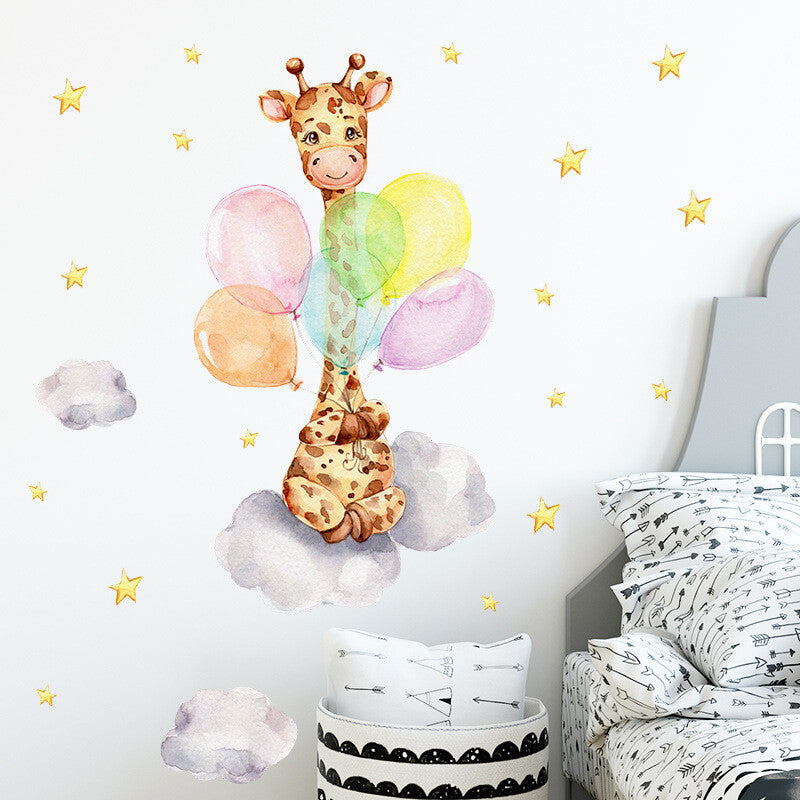 Cartoon Giraffe Wall Sticker Clouds Balloon Decal Baby Kids Nursery Room Decor