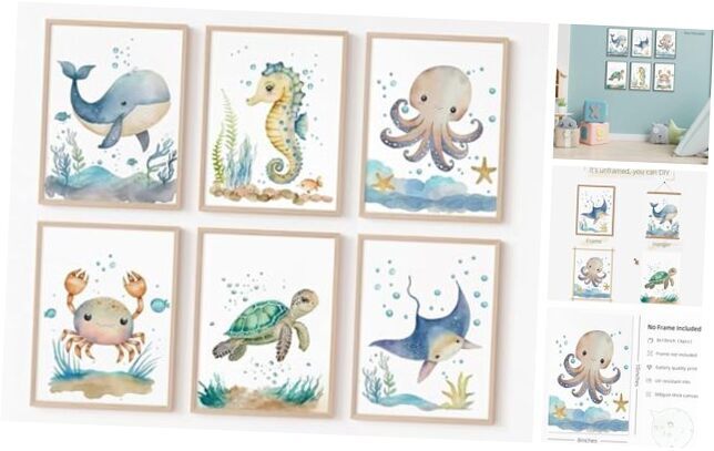 Wodkwq Nursery Wall Art Sea Animal Canvas 8"x10" Poster Nursery Wall Decor-02