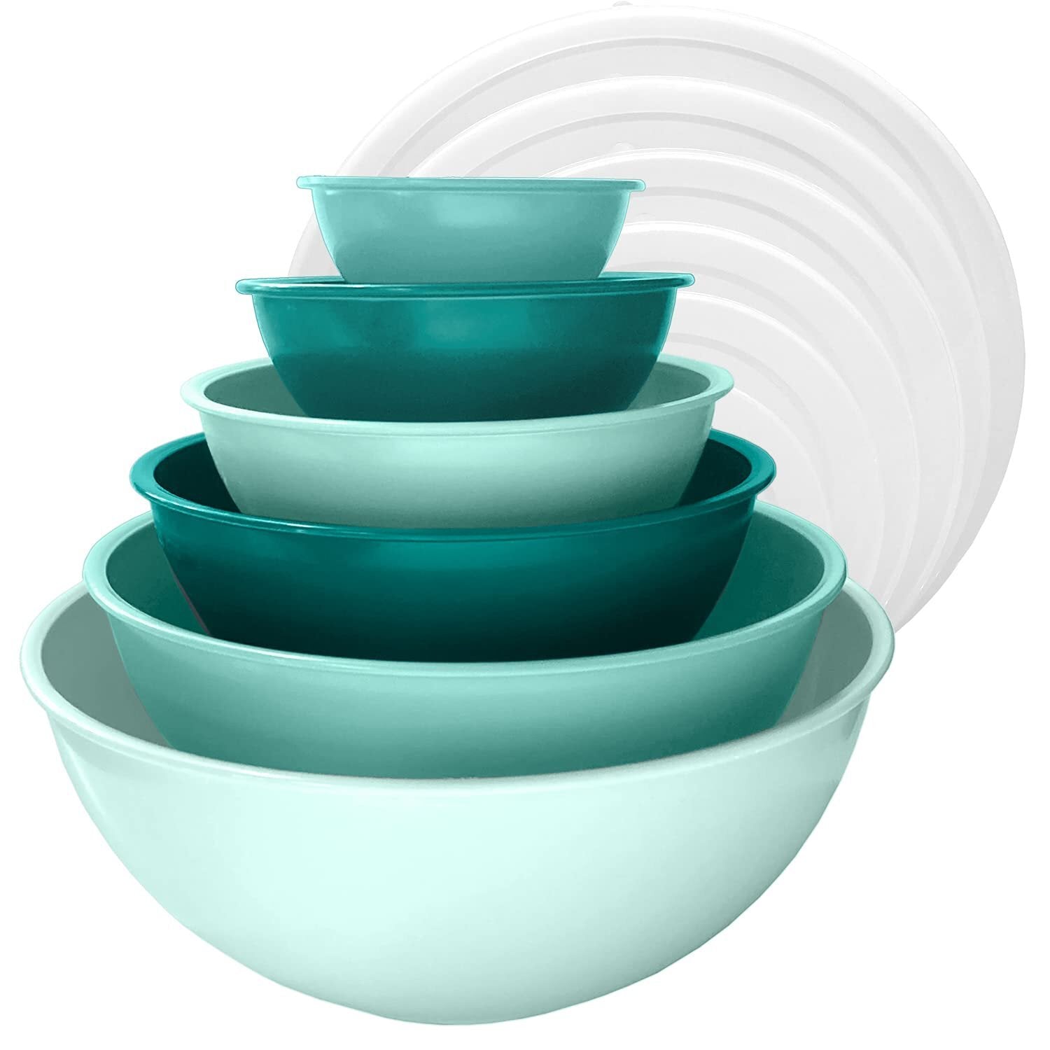 edge Plastic Mixing Bowls 12 Piece Nesting Set 6 Prep Bowls and 6 Lids, for...