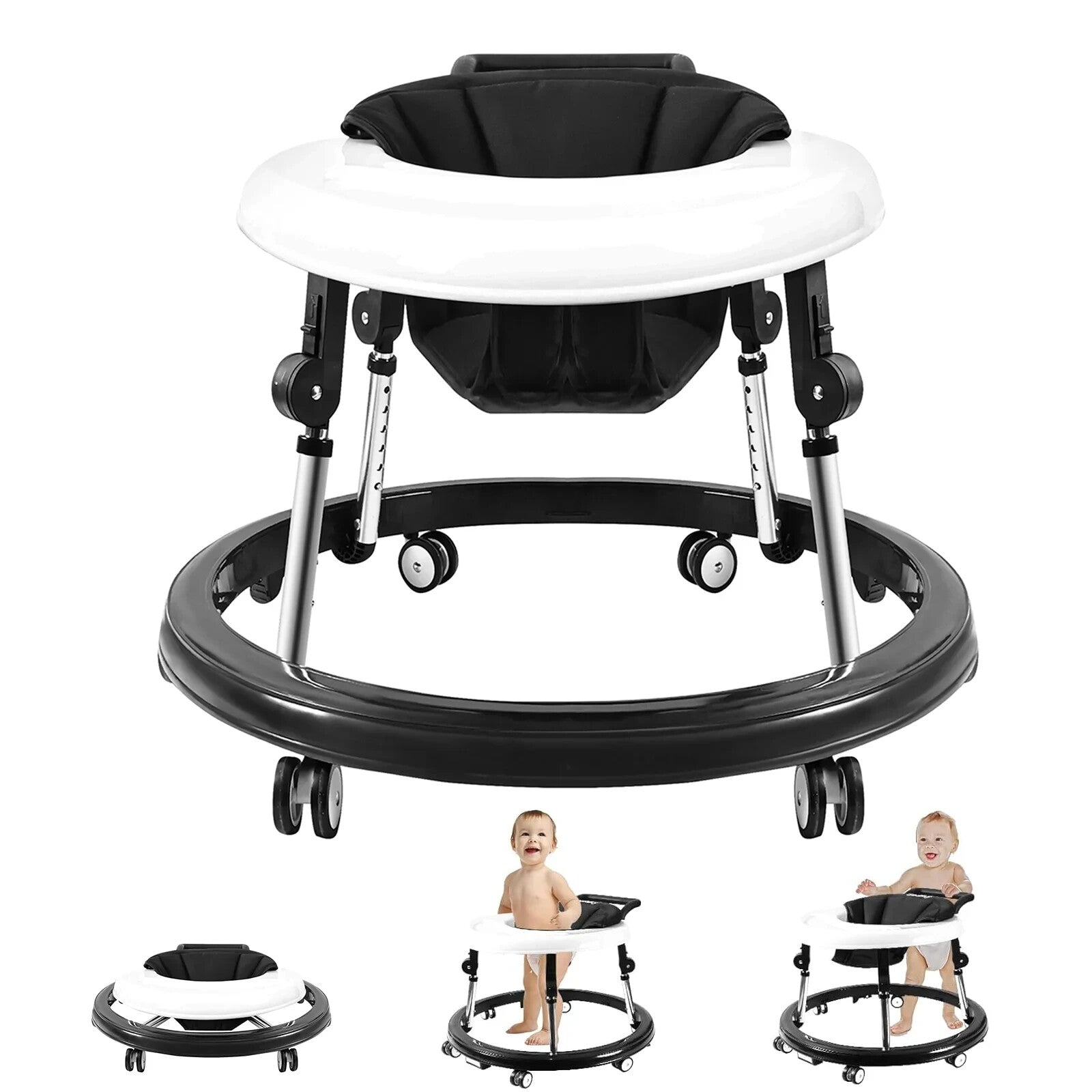 baby walker Foldable Height Adjustable Infant Toddler Walker w Wheels Foot pad