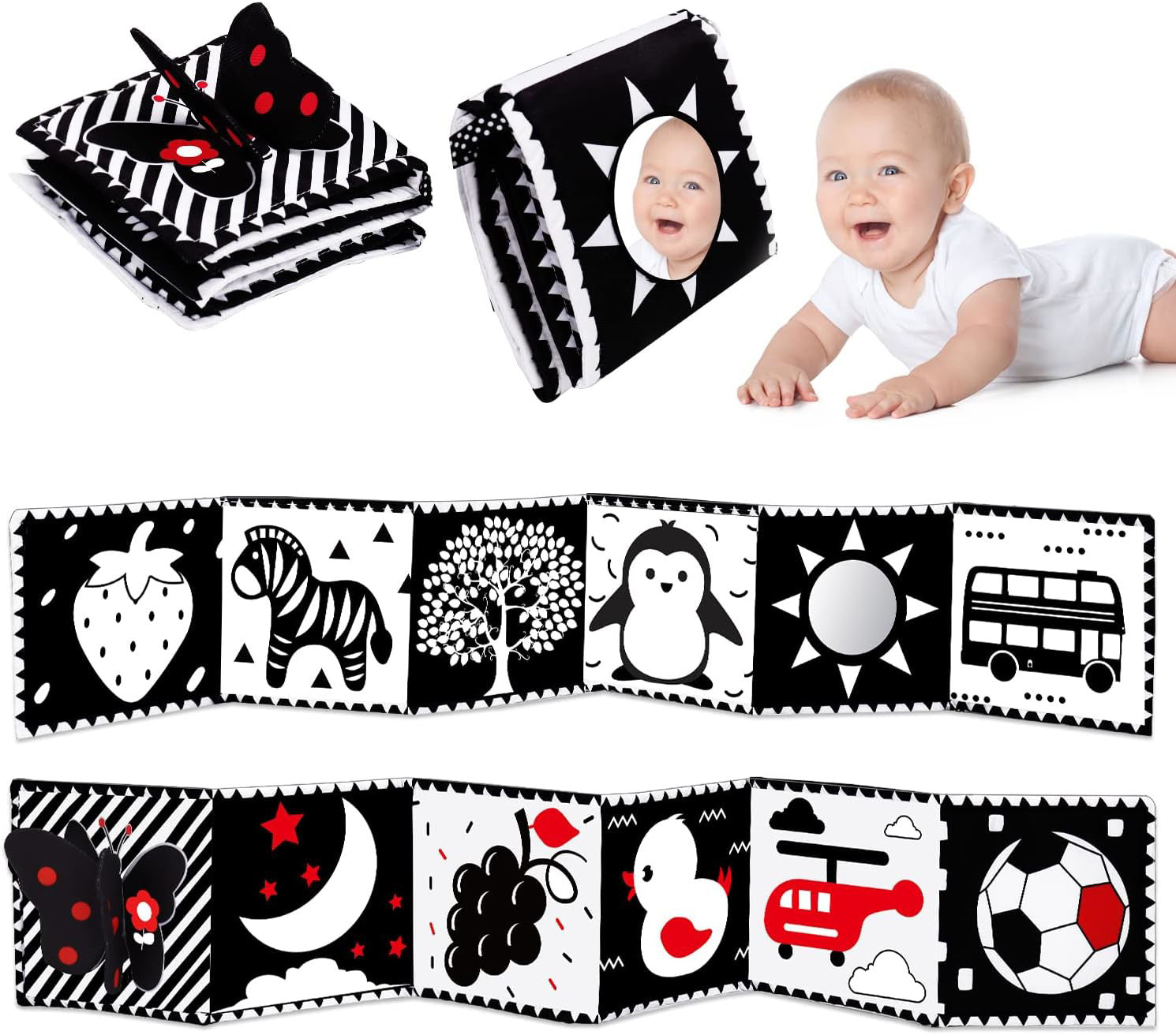 Black and White High Contrast Baby Toys 0-6 6-12 Months Soft Book for Newborn