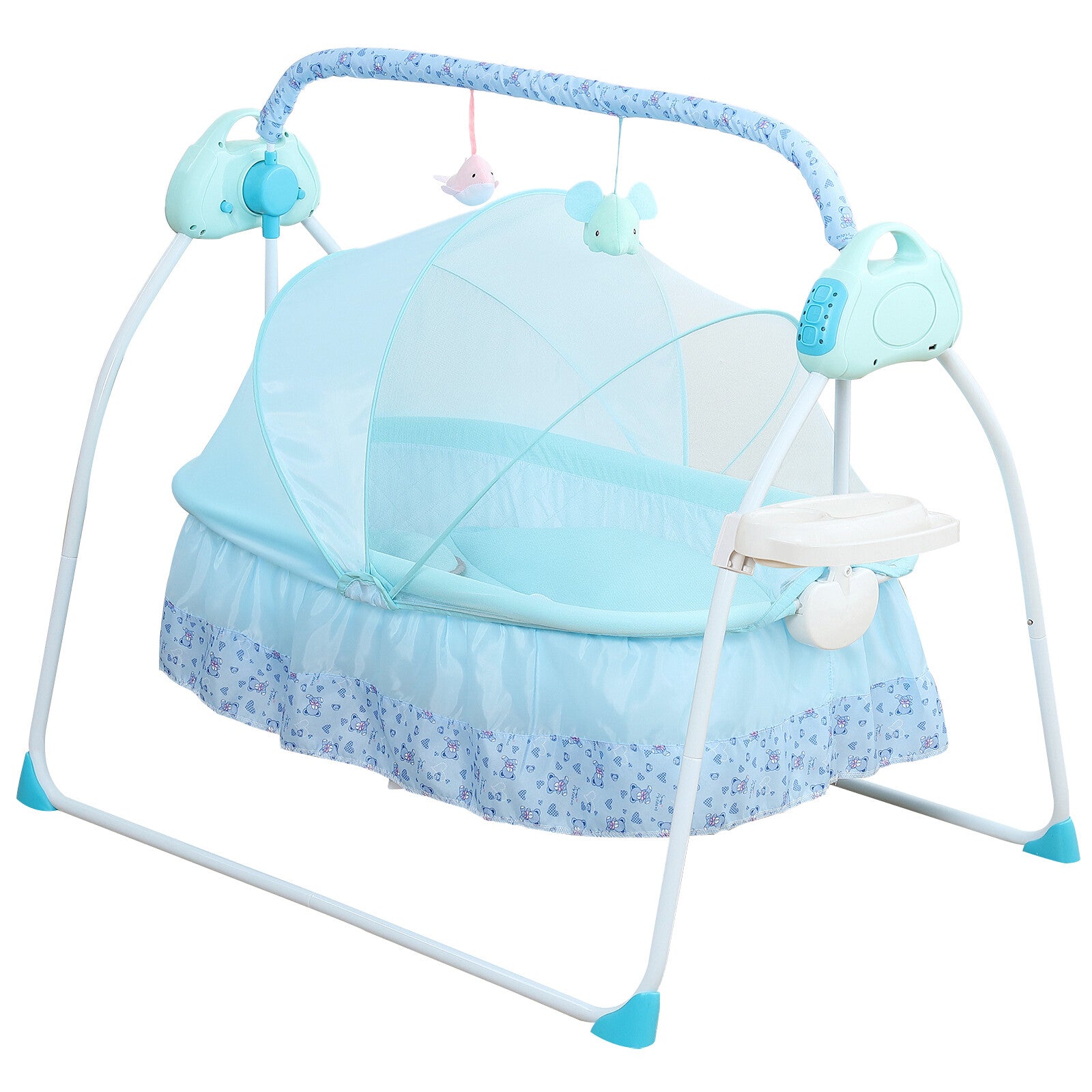 Electric Baby Cradle Bouncing Chair Swing Music Lounger w/ Playmat/Bluetooth/USB
