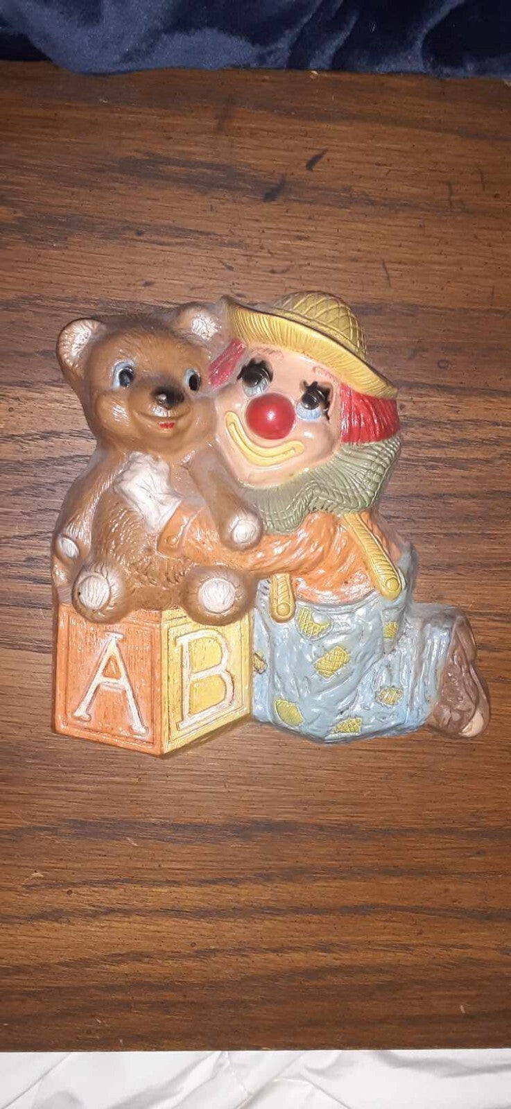 Vintage 1985 Frankie's Designs Foam Wall Decor Clown With Teddy Bear