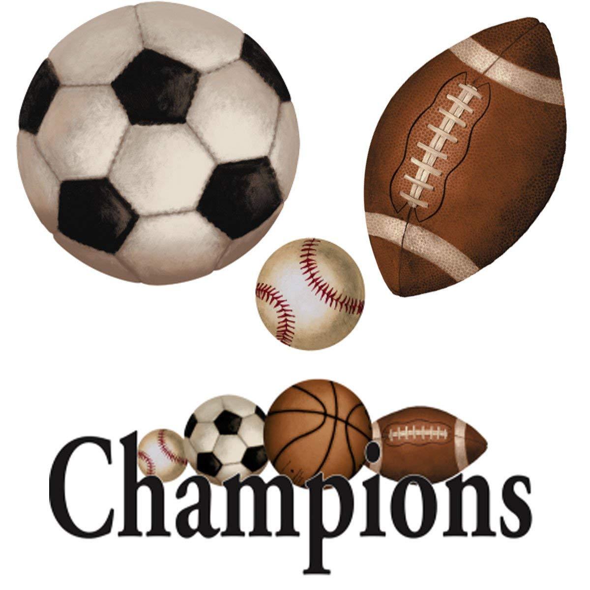 York Wallcoverings RMK1001SCS RoomMates Play Ball Peel & Stick Wall Decals, Brow