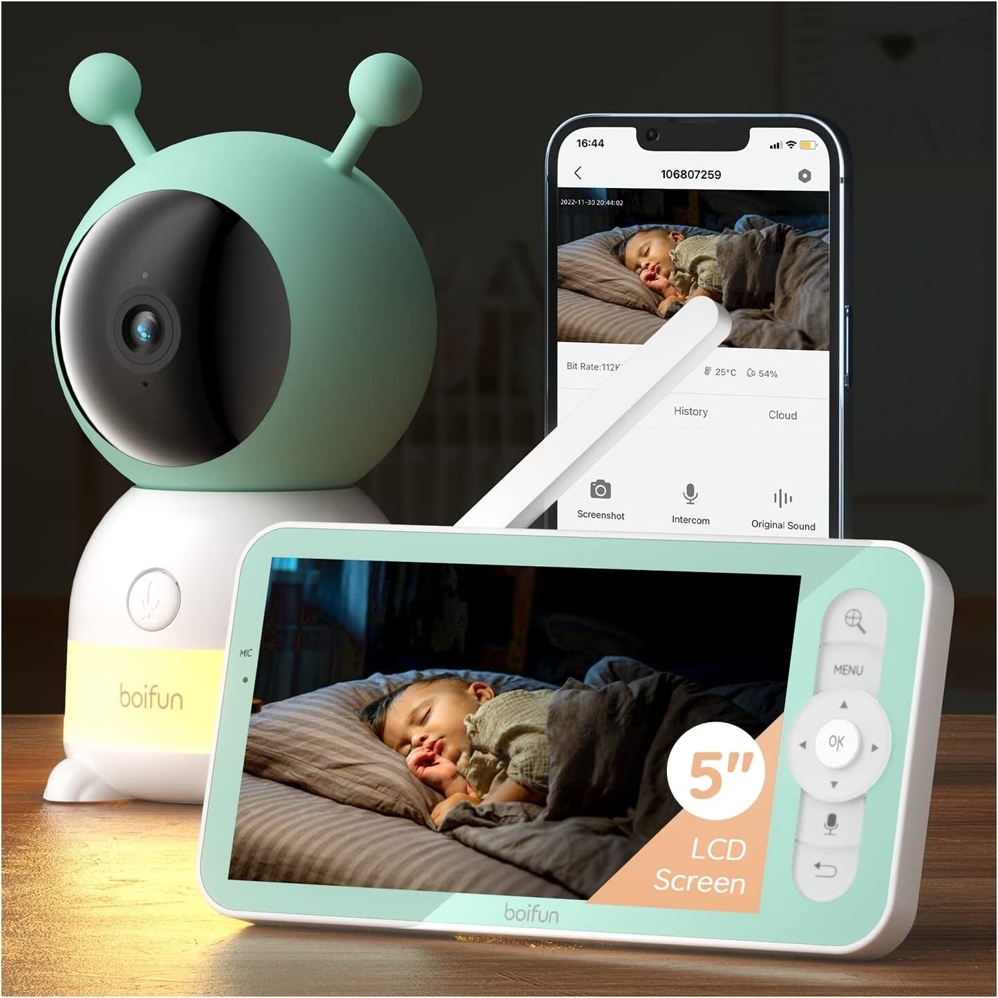 Boifun 2K 5 inch Baby Monitor WiFi Video Baby Camera, 2 Way Audio,Night Vision