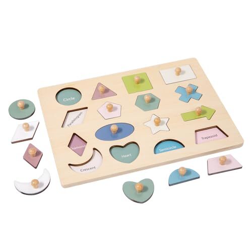 Montessori Toy for Babies 18-24 Months Wooden Shape Puzzles 16 Geometric Shape