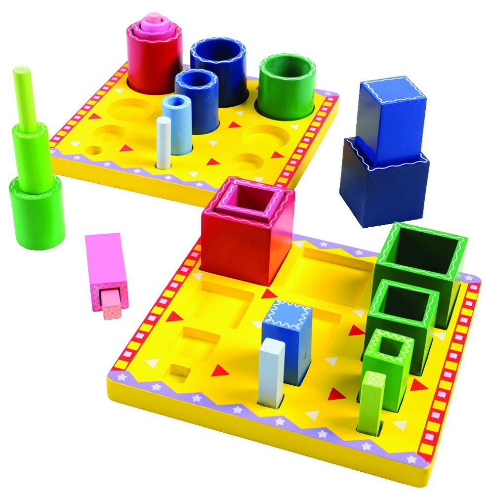 Constructive Playthings Wooden Tube Sorting Blocks to Explore Color and Size ...
