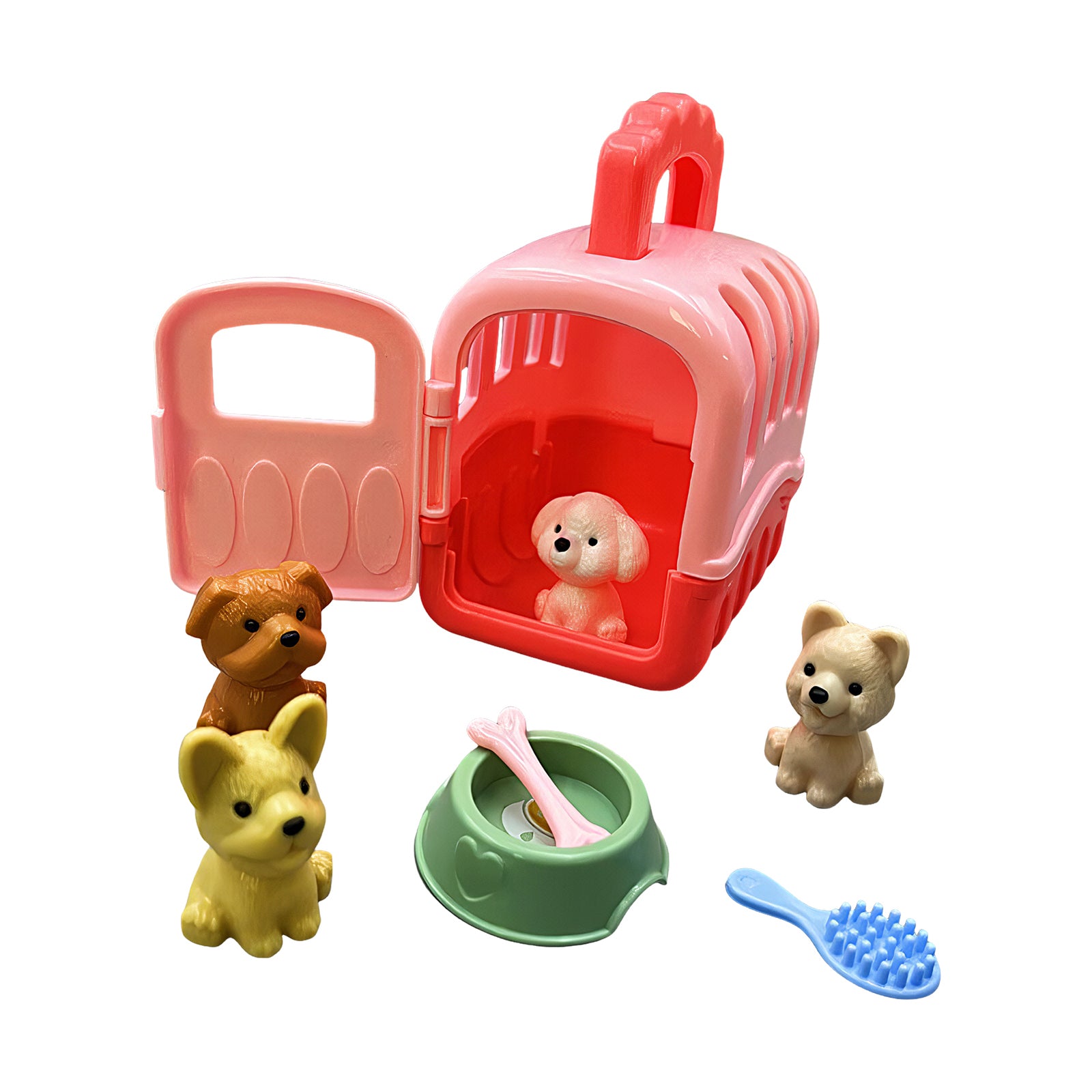 Pet Care Cage Play Set 8pcs Dog Cage Pretend Role Play Dog Grooming Toys For Kid