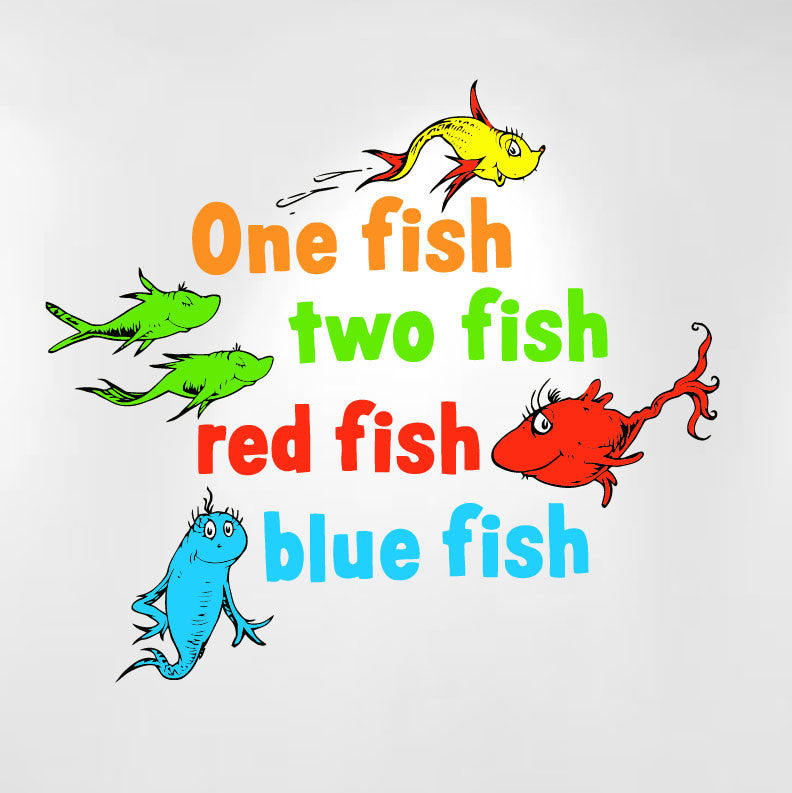 One Fish Two Fish Red Fish Blue Fish Dr Seuss Kids Wall Decal Peel and Stick