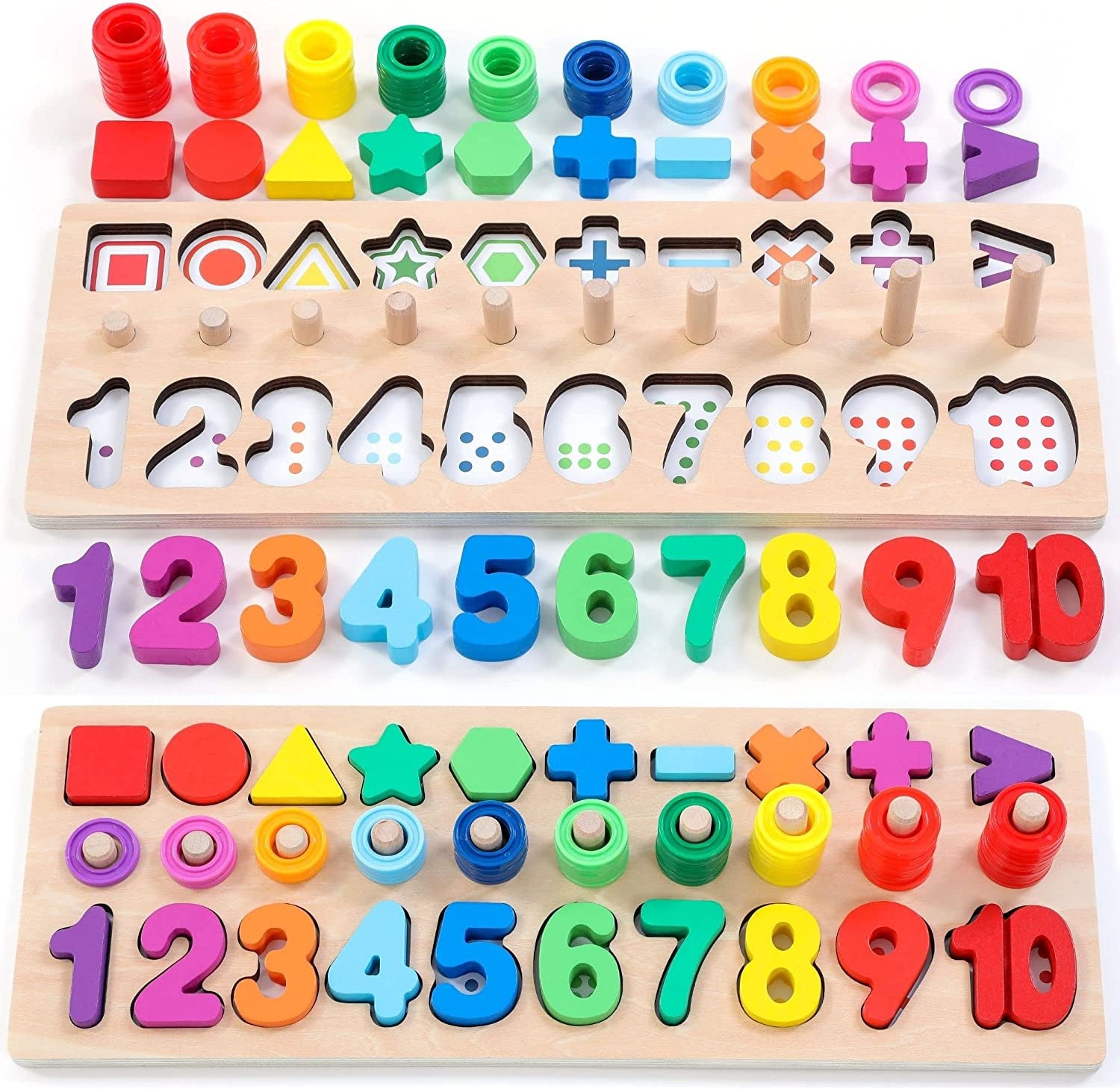 Wooden Montessori Toys for Kids Toddler Number Puzzles Sorter Counting Shape Sta