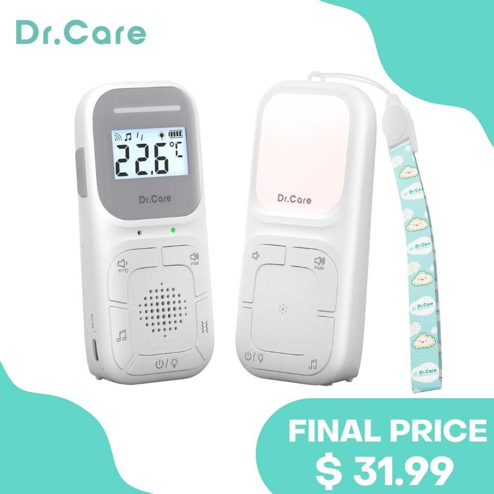 Dr.Care Portable Audio Baby Monitor w 2-way Talk,Lullaby,Temperature Monitoring