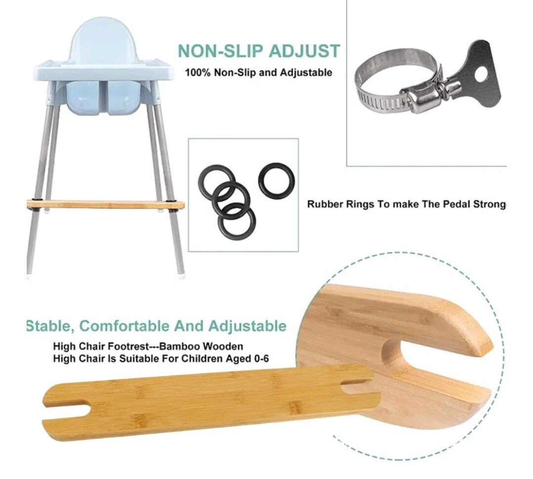 Highchair Footrest Easy Fit For IKEA Antilop Adjustable Height 100% Solid Bamboo