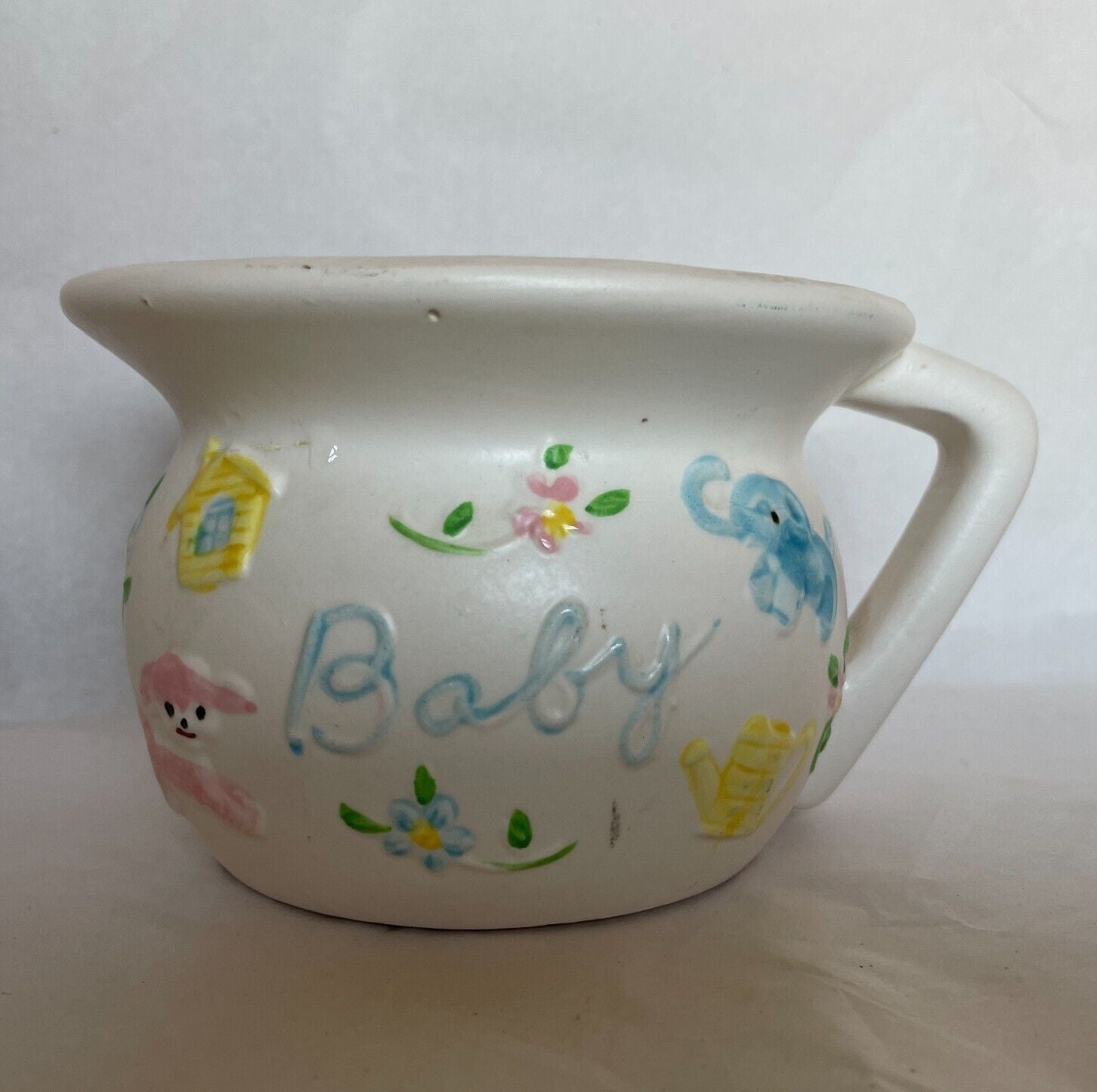 Inarco VTG Ceramic Baby Cup Potty Planter Lamb Elephant Alphabet NurseryE-276/M