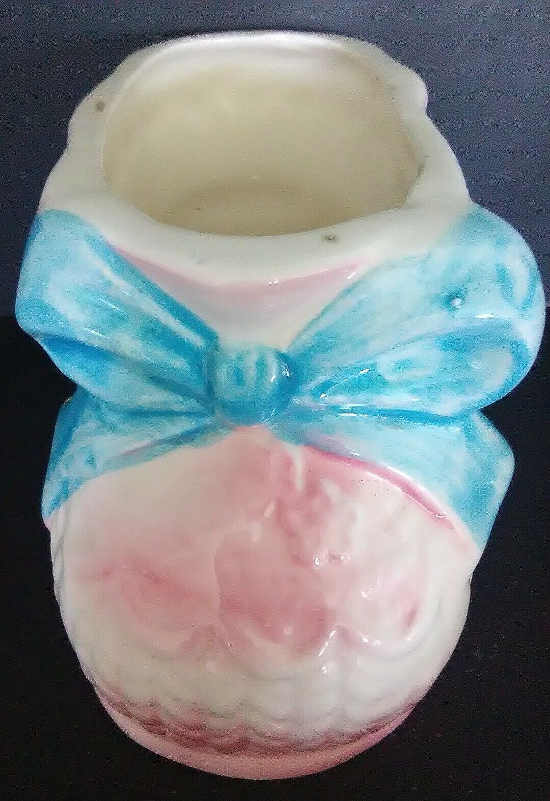 Vase Nursery Planter Vintage Mid-20th C Rubens Japan Baby Bootie White Pink Blue