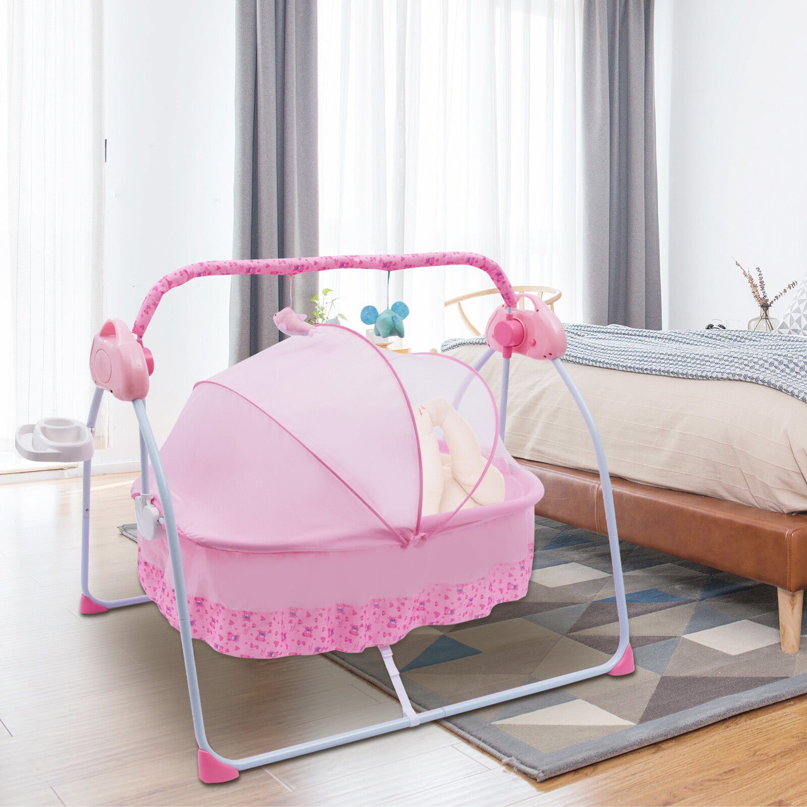 Baby Cradle Swing Electric Stand Crib Auto 3Speed Rocking Chair Bed+Musical Home