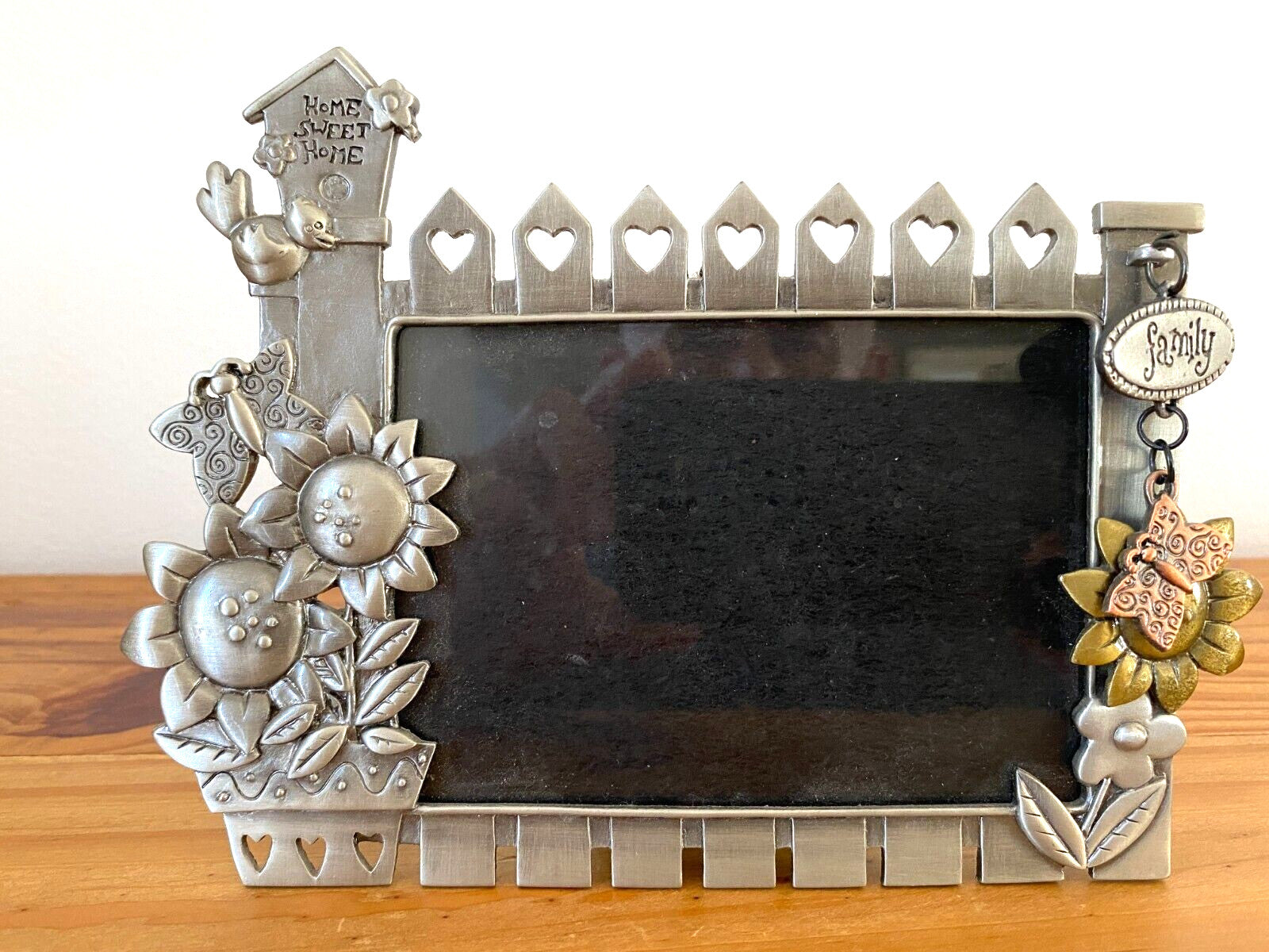 FETCO Metal Picture Frame For 5x3.5 Photo Sunflower Bird Family Charms 2006