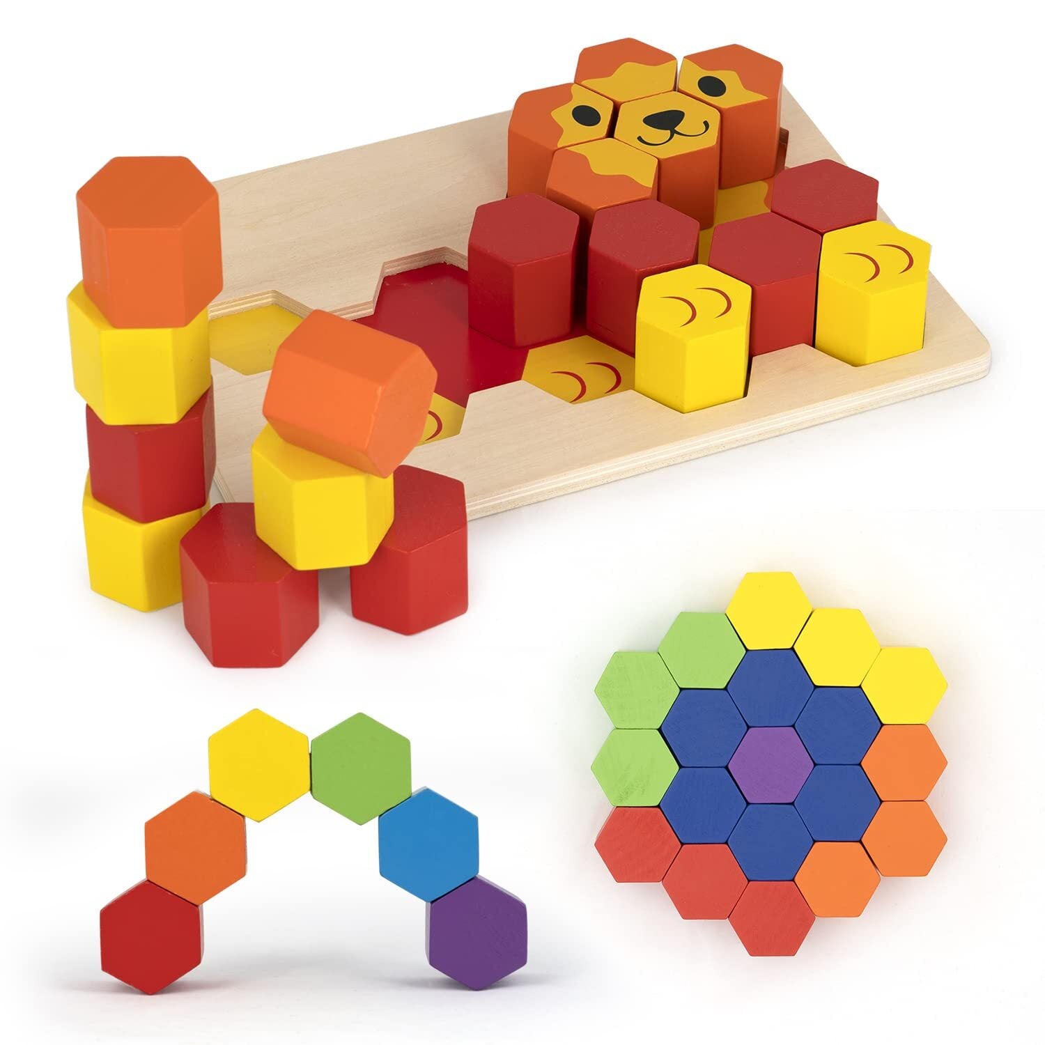 Hexablox Puzzles 19pcs - Wooden Stacking Blocks - Montessori Wooden Toys for ...