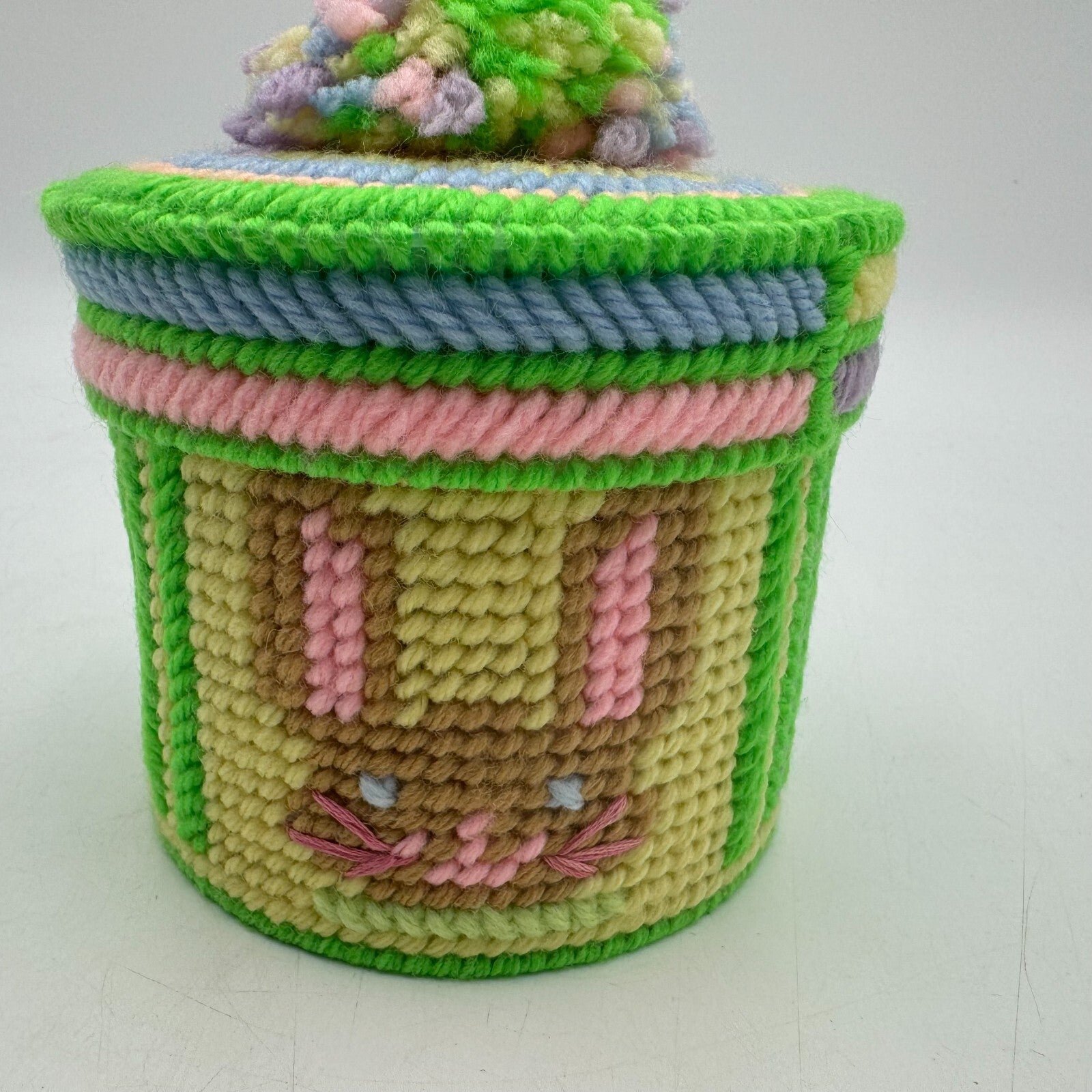 Vintage Handmade Easter Bunny Candy Dish Canister Pastels Qtip Holder Decor