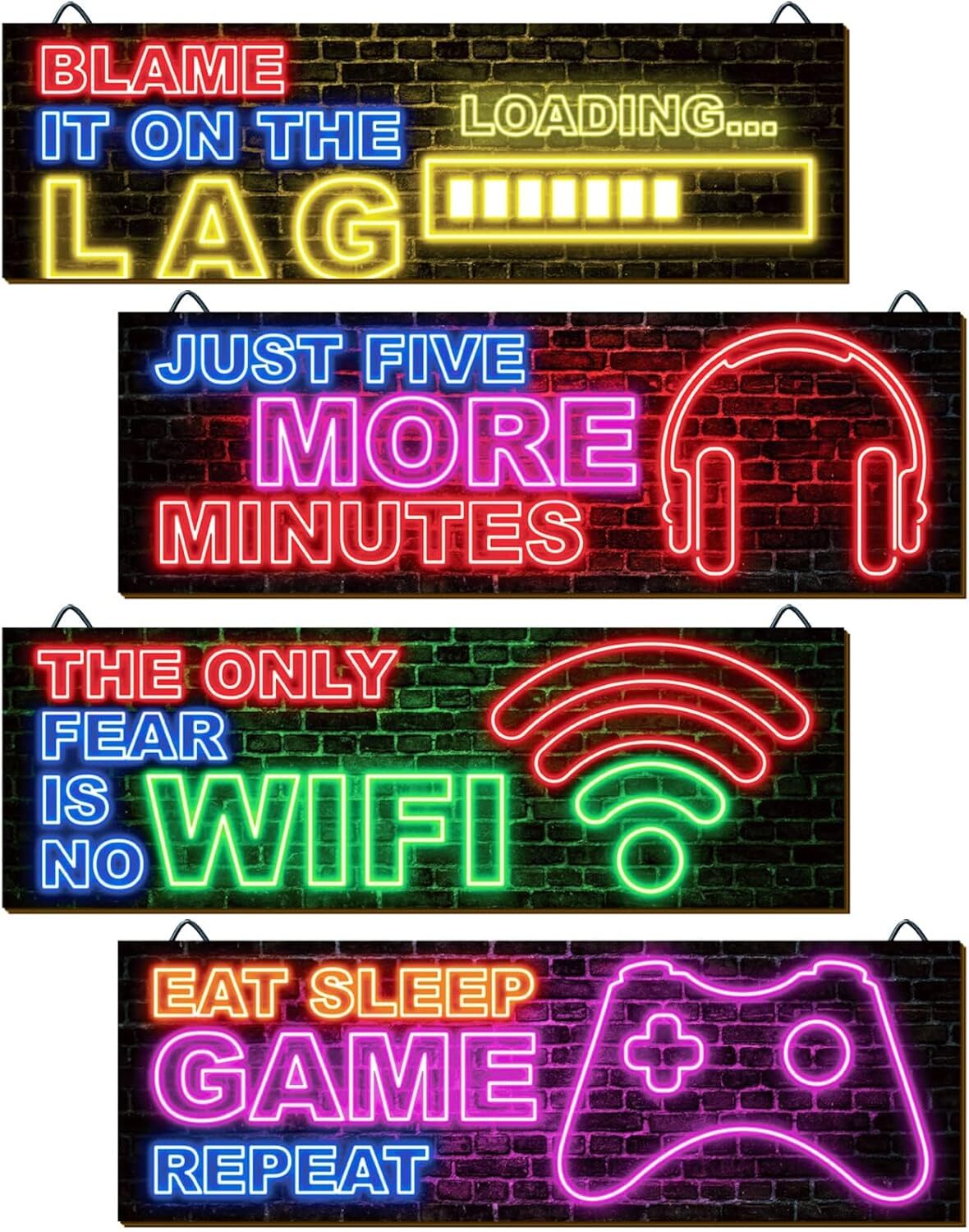 clothmile 4 Pcs Neon Gaming Decor for Boys Room Wooden 12 x 4 Inches, 