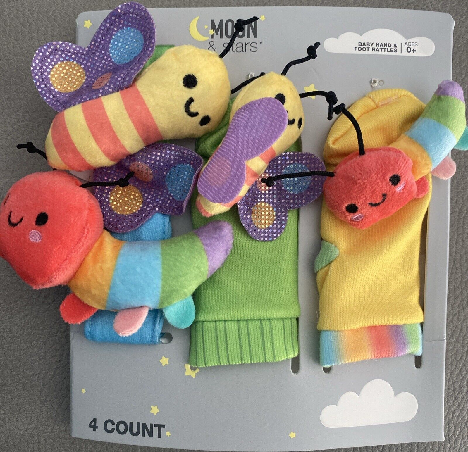 Moon and Stars Hands and Feet Discovery Rattle Set Infant Plush Toy New