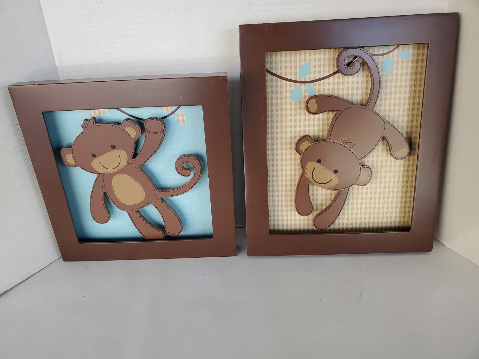 Lambs And Ivy Wall Decor 2 Qty Monkey Shadowbox Wall Art Brown Frames Nursery 