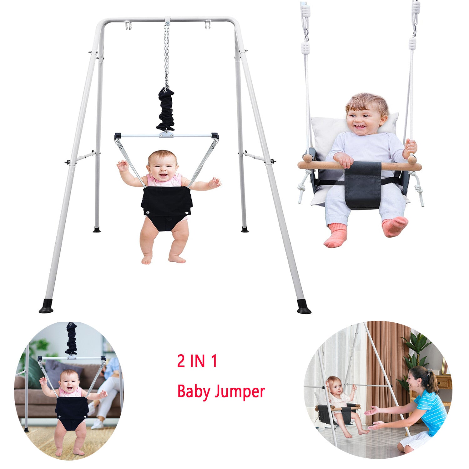 2 in 1 Baby Jumper & Toddler Swing with Stand Swing Set and Bouncers for Infant
