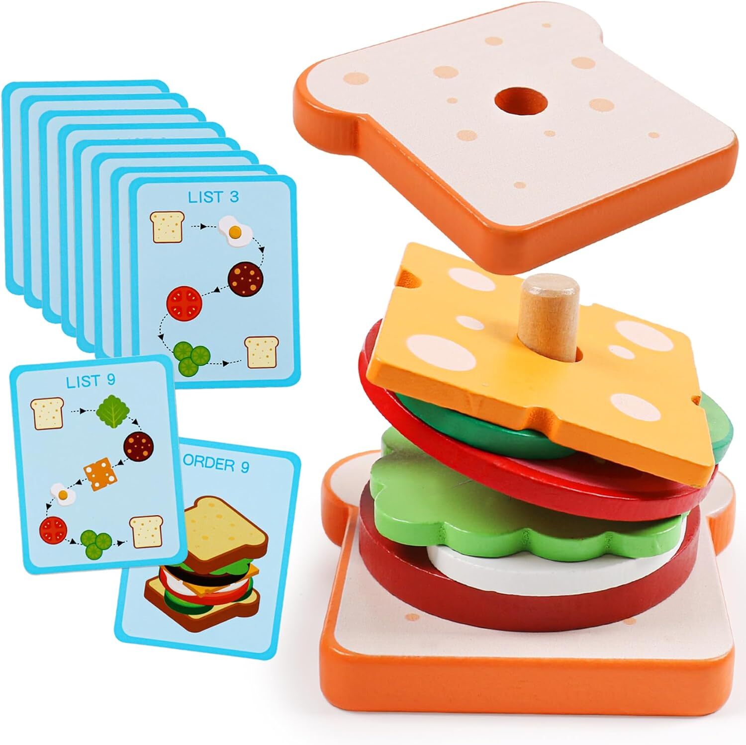 kizh Wooden Sandwich Sorting Stacking Toys Play Food Set for Toddlers... 