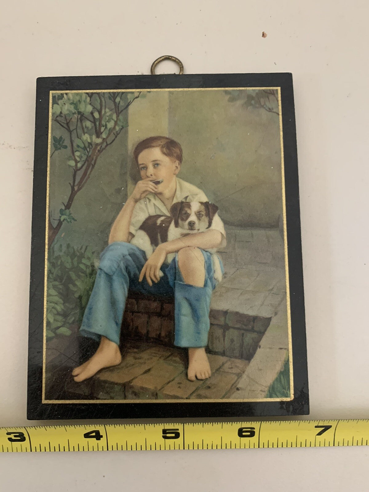 Little Boy With Dog Wall Plaque Vintage Wall Decor ox122