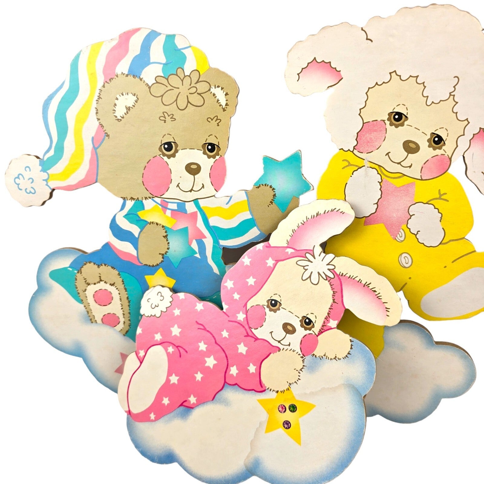 Teddy Beddy Bear Lamb Bunny Baby Nursery Wall Decor 80s 90s Bedroom Retro Pastel