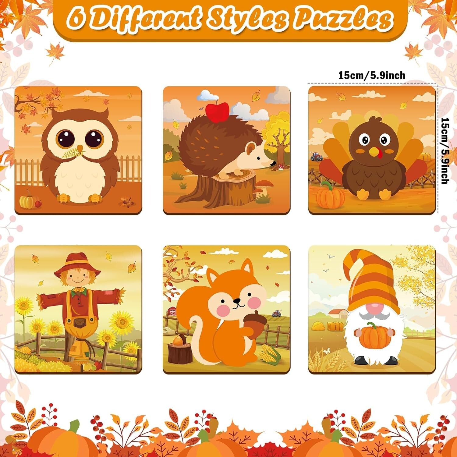 6PCS Thanksgiving Wooden Puzzles for Toddler Fall