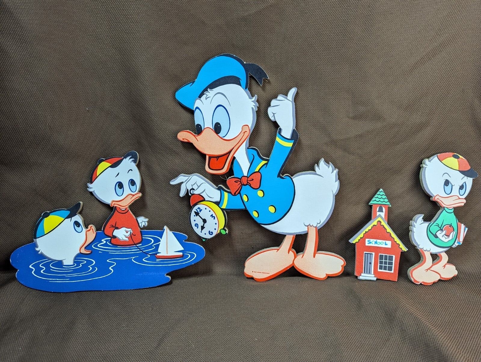 Vintage Donald Duck Huey Dewey Louie School Theme Dolly Toy Pin-Ups Wall Decor