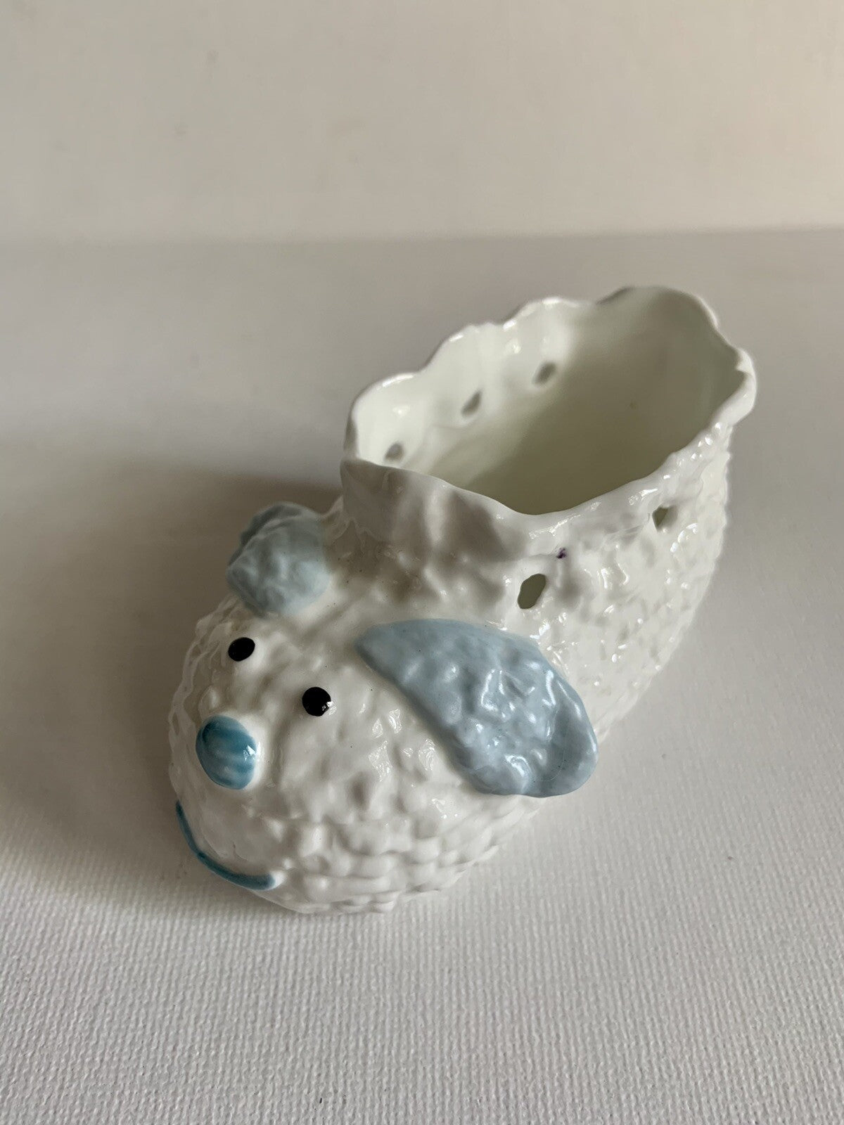 Baby Bootie Porcelain Ceramic Dog Planter Trinket Dish 4 Blue White