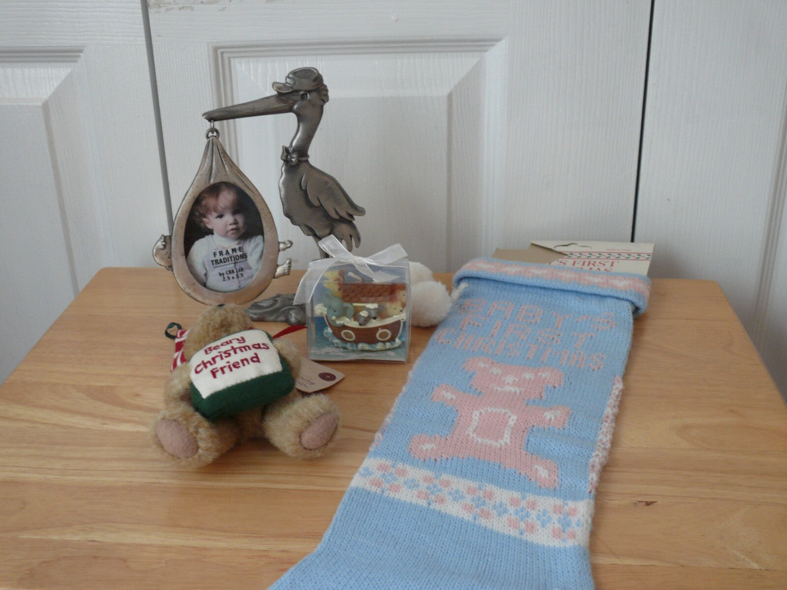 Baby Set--Stocking (Christmas), Stork Photo Frame, Noah's Ark Candle, and a Boyd