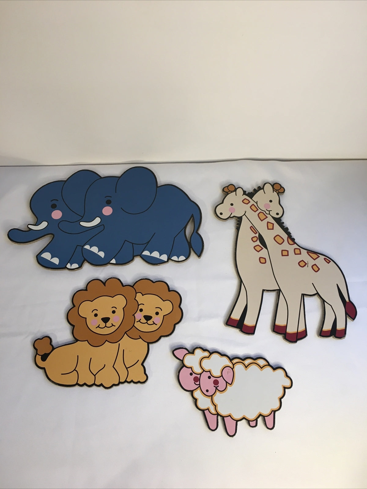 Vintage Noah's Ark Nursery wall decor elephants giraffes lions sheep ChipBoard