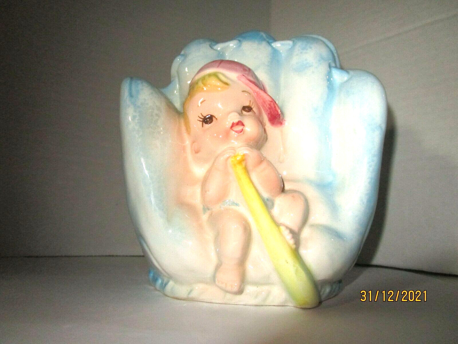 Vintage Baby and Baseball Glove Ceramic Planter 1457 Japan