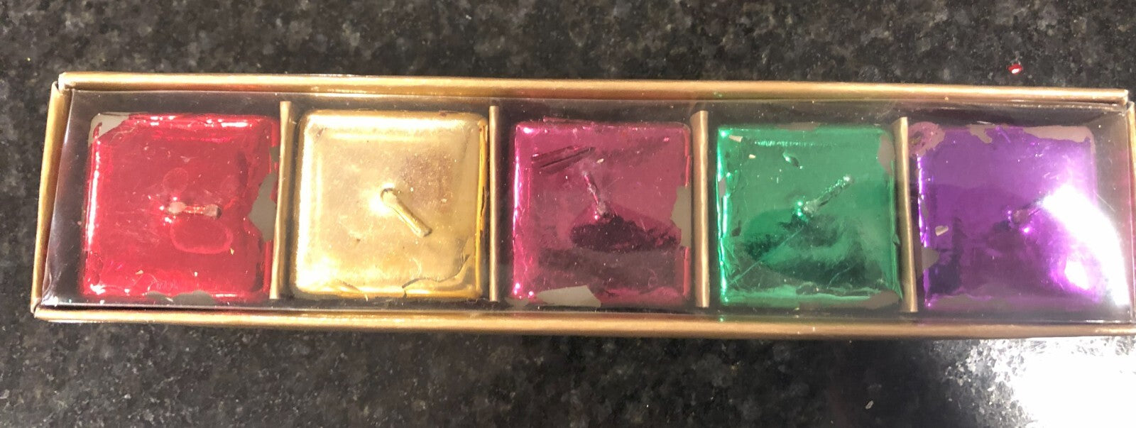 JEWEL CANDLES KATHRYN BEICH SEALED 1.5" CUBES/5 CANDLES (OVERLAY COLOR ISSUE)