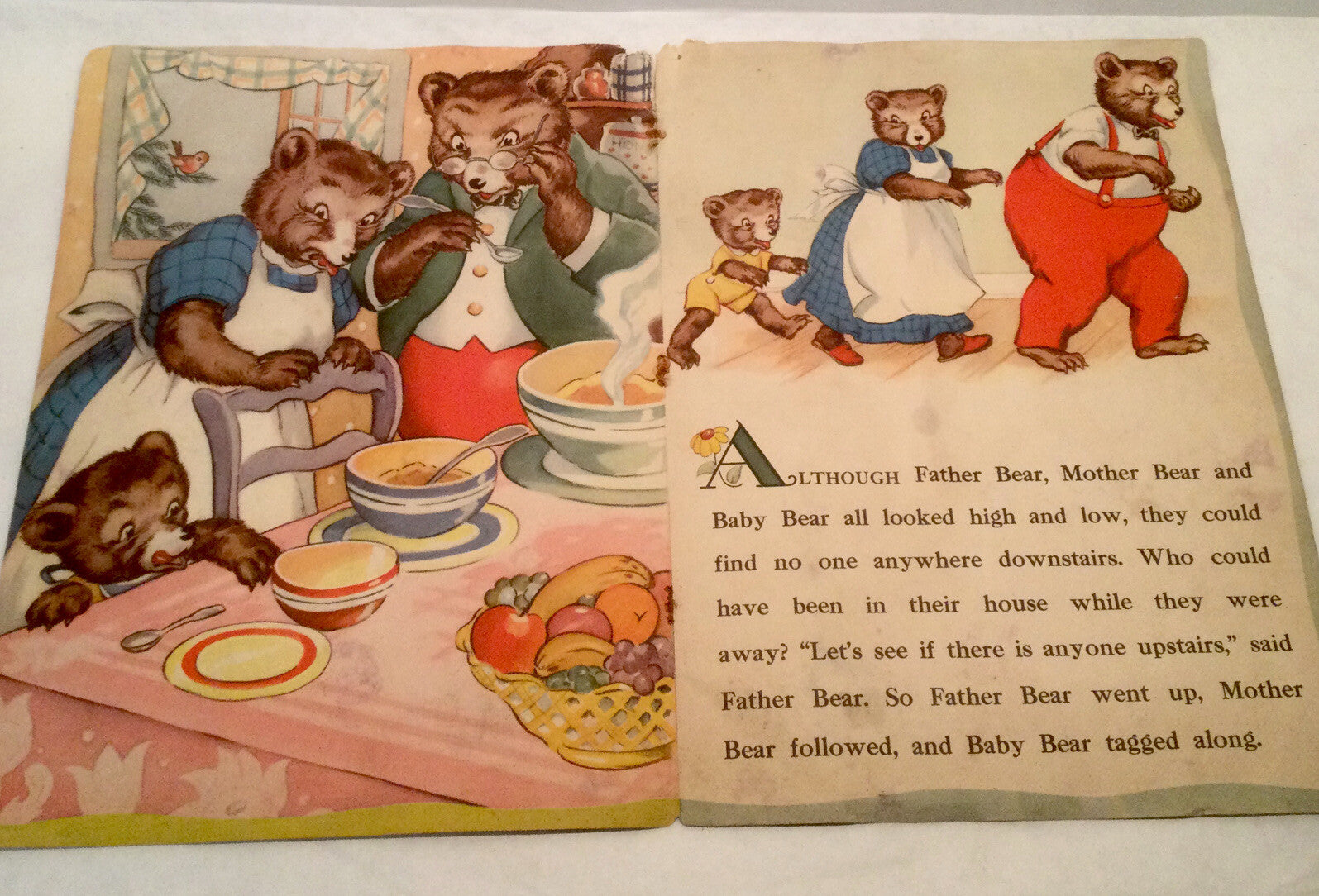 VTG Three Bears Illustration Nursery Art Cutter 1941 Goldilocks Porridge Chairs
