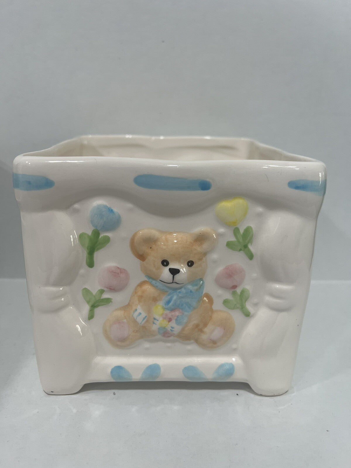 Vtg Nursery Baby Nursery Musical Planter Pastel Colored Bear Planter