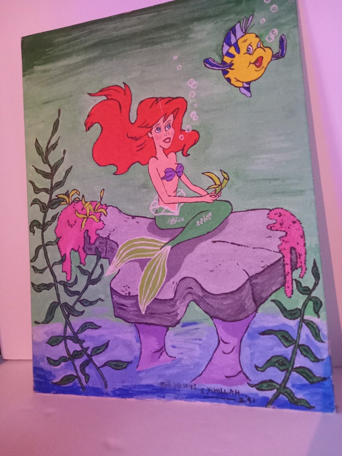 "Mermaid"  Painting ...Beautiful Original..Under Sea Creatures... 9 x 12 inch
