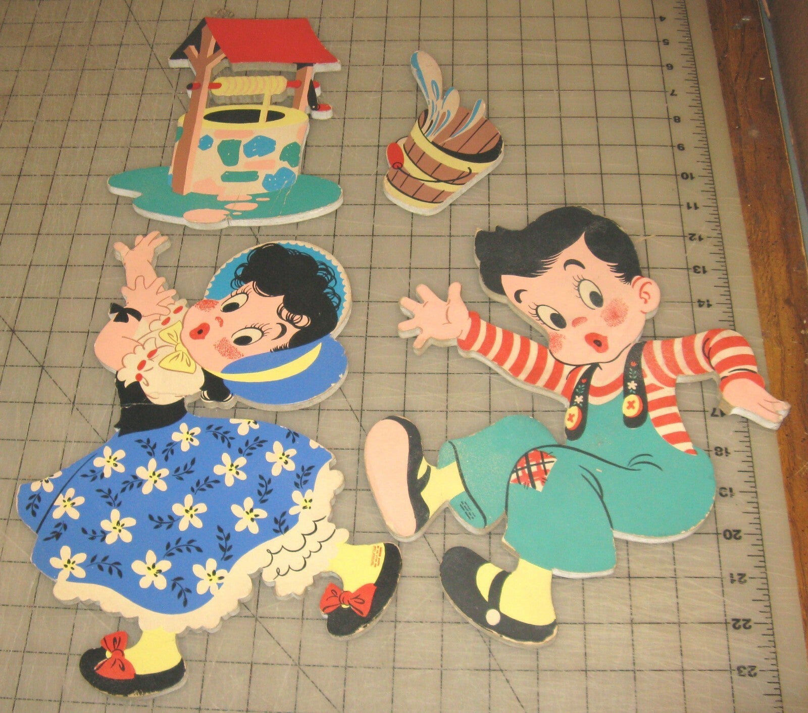 1949 MOTHER GOOSE PIN-UPS Jack & Jill Wall Plaques - Nursery Room Wall Decor